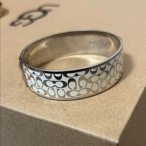 Coach Silver and Cream Patterned Bangle